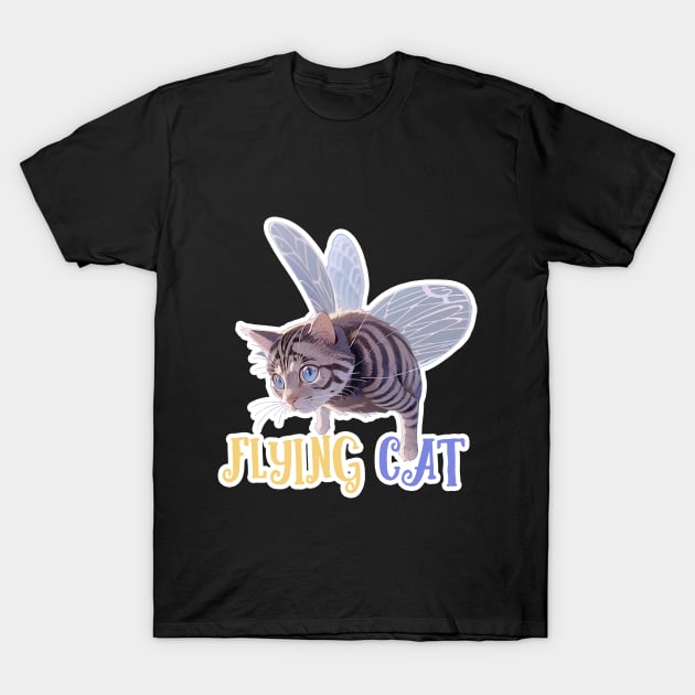 Butterfly cat funny flying cat with wings T-Shirt by LycheeDesign